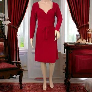 Norma Kamali Sweetheart Dress M True Wrap Red Slinky Knit Long Sleeve NEW Flowy.
